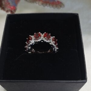 Elegant New Sterling Silver and Red Gemstone Ring